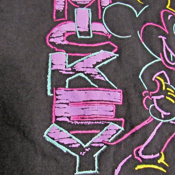 Vintage Mickey Mouse T Shirt Tee Black Neon Disney Designs Double Collar Medium - Picture 4 of 8